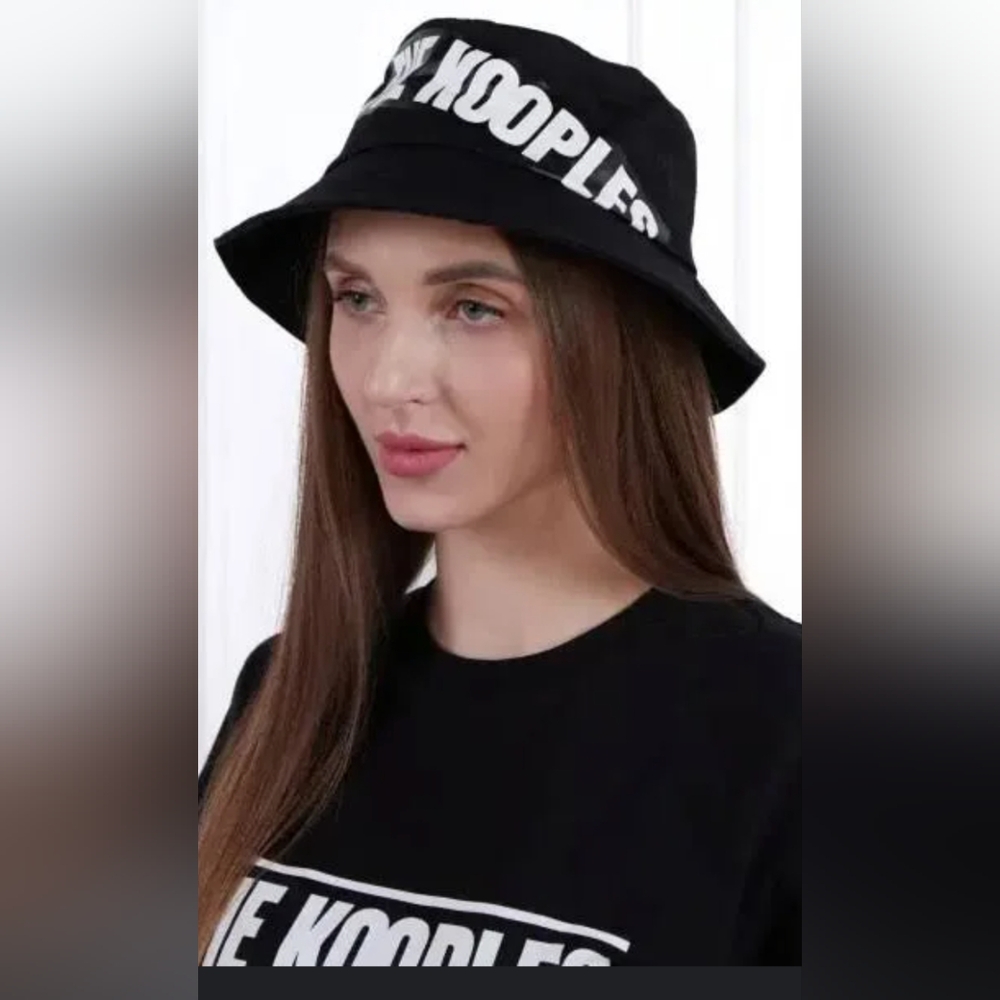 The Kooples Unisex Logo Tape black & white  Bucket Hat Size 57/58